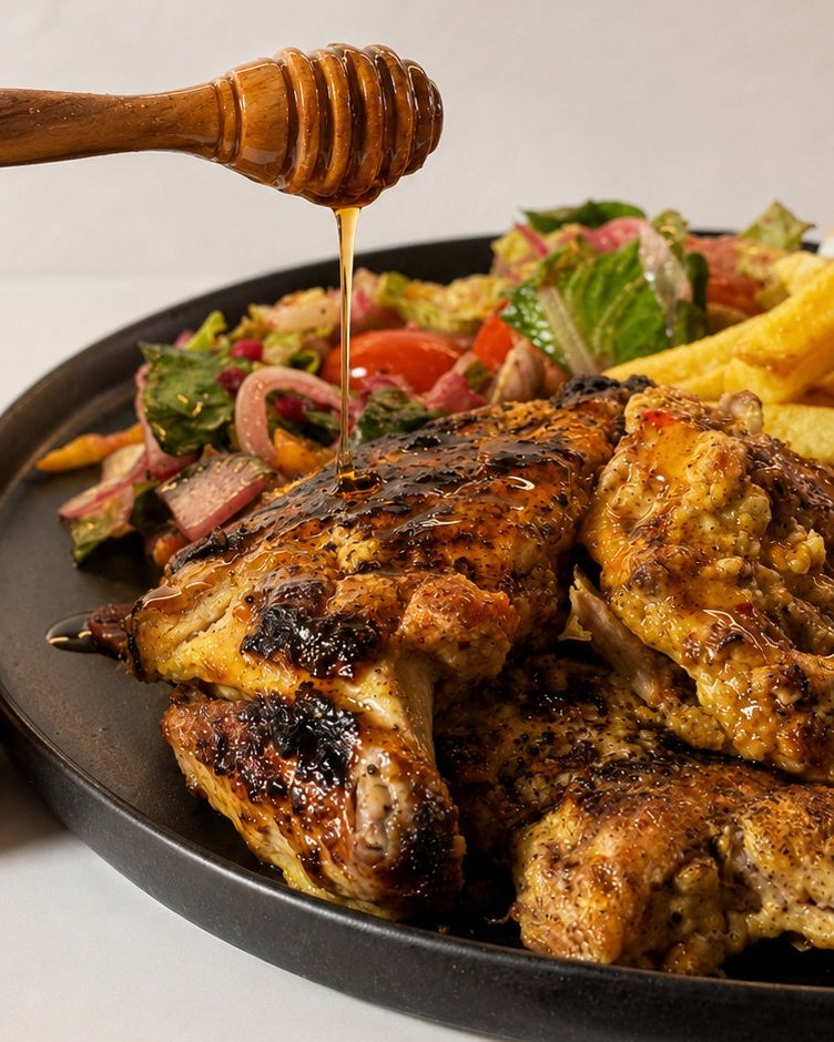 Yaji Honey drizzled over chargrilled chicken with salad
