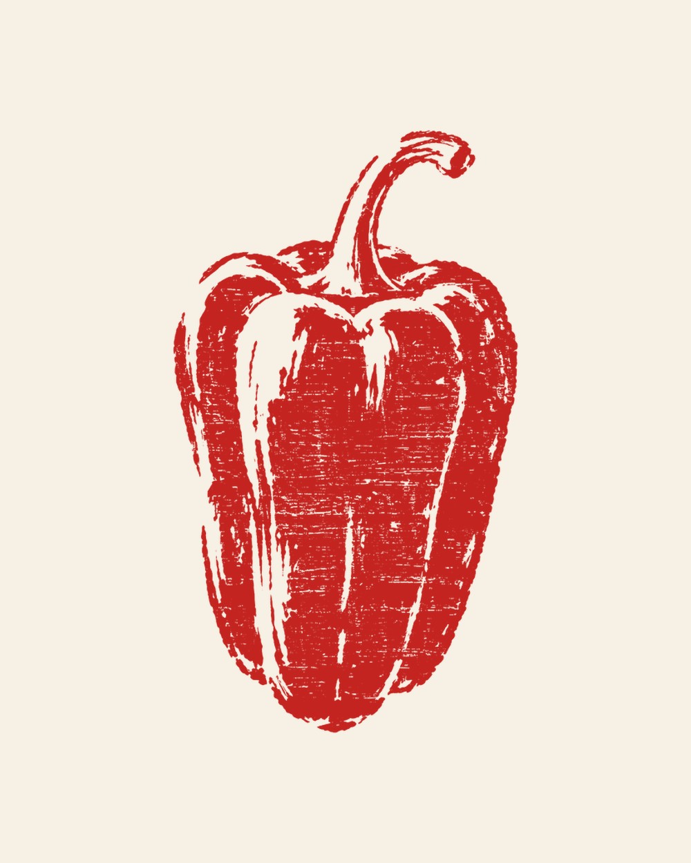 Woodblock print of a red pepper