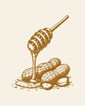 Woodblock print of a honey dipper and peanuts