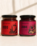 Shekoni sweet red pepper preserve and Zobo hibiscus and charred pineapple preserve