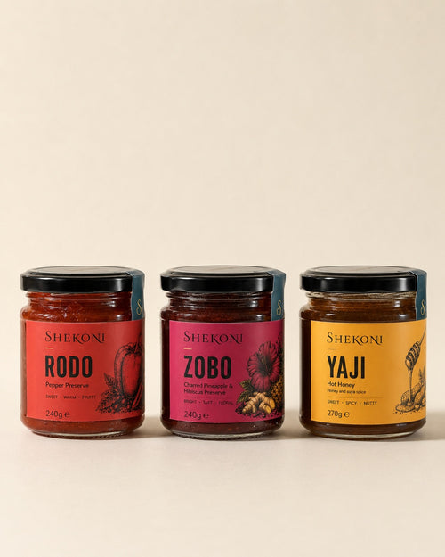 Rodo, Zobo and Yaji jars lined up