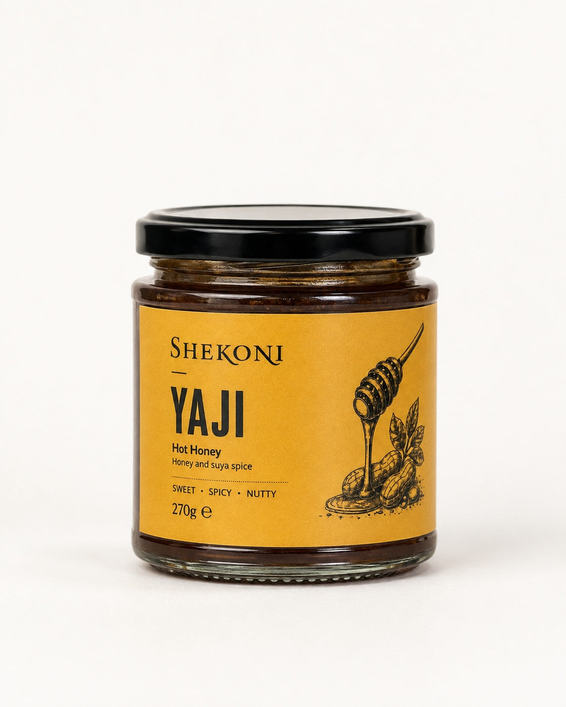 Yaji hot honey with suya spice, 270g jar, front label
